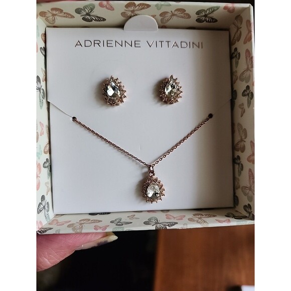 ADRIENNE VITTADINI Necklace Earring Set CZ Rose/gold- Colored NIB - Picture 7 of 13